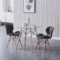 EGOONM-mesa de comedor redonda transparente, tablero de vidrio templado, patas de madera para cocina, comedor, mesa de centro, apartamento, restaurante - details 4
