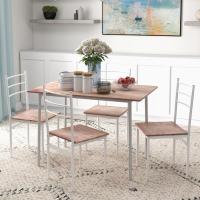 Juego de Comedor de Madera Natural y Blanco 5 Piezas de Mesa y Sillas con Patas de Acero para Cocina y Restaurante - details 1