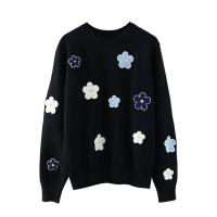 Jersey coreano con bordado Floral, suéter de alta calidad para mujer, Tops elegantes de punto con cuello redondo - details 5