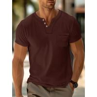 Camiseta de Manga Corta para Hombre Cuello Redondo, Diseño Sólido de Color, Cuello en V, Bolsillo con Botones, Mejillas para el Sudor, Moda de Verano - details 2