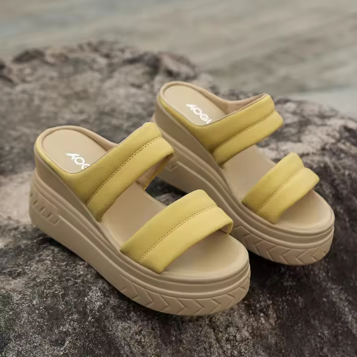 Sandalias de plataforma de Color sólido, zapatos de cuña antideslizantes con punta abierta y doble correa, cómodos de verano - 1