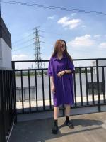 Vestido Polo de talla grande para mujer, camiseta de manga corta con cuello de camisa y longitud por debajo de la rodilla, color negro, cintura holgada coreana para verano - details 11