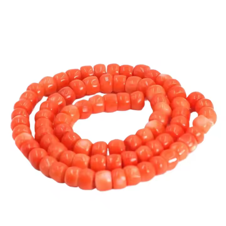 8-10mm fabricación de joyas forma de columna naranja DIY Real genuino Natural mar bambú Coral cuentas hebra 15" - 1