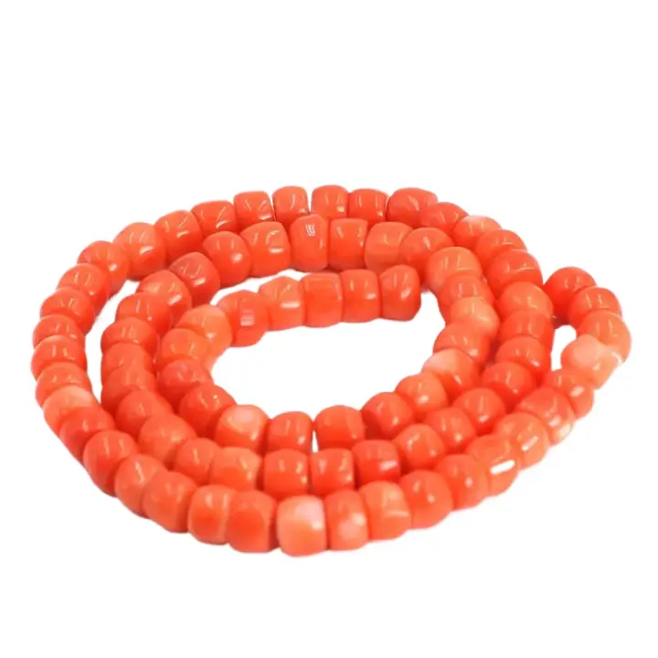 8-10mm fabricación de joyas forma de columna naranja DIY Real genuino Natural mar bambú Coral cuentas hebra 15" - 1
