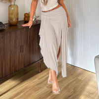 BUNO-faldas acampanadas con cordón liso para mujer, faldas largas de cintura baja estilo playero, moda de verano y primavera 2025, falda larga con pliegues para mujer - details 3