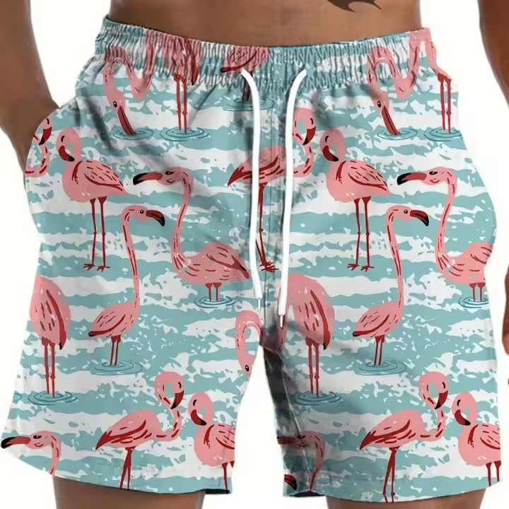 Shorts de coco para hombre, shorts de vacaciones, shorts deportivos con cordón, shorts de verano con estampado de flamenco para playa, shorts para parejas - 1