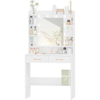 con espejo y luz LED, estilo moderno, estación de maquillaje con estantes abiertos y 2 cajones, para dormitorio, salón, 40 x 80 x 149 cm, blanco DT08203X - details 6