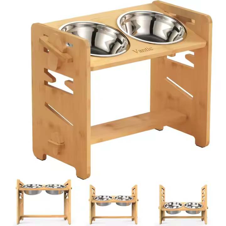 Comedor Elevado para Perros 7 Alturas Ajustables Cuenco de Acero 4 Pies Antideslizantes - 1