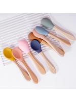 Cuchara de Silicona para Bebé Mango de Madera Utensilio de Comer Alimentos Sólidos - details 5