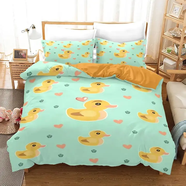Juego de Ropa de Cama de Pato Ameno Cubierta de Edredón, Funda de Cama, Almohadas Diseño 3D - 1