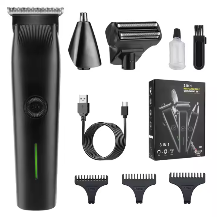 Tijeras de peluquero y recortadora de barba 3 en 1, kit de aseo inalámbrico para hombres para cortes de pelo y recortes - 1