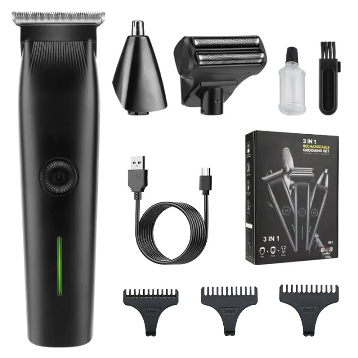 Tijeras de peluquero y recortadora de barba 3 en 1, kit de aseo inalámbrico para hombres para cortes de pelo y recortes - 1