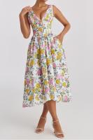 2025 nuevos modelos de primavera y verano, vestido de tirantes ajustado, vestido de temperamento con cuello en V estampado informal europeo y americano - details 8