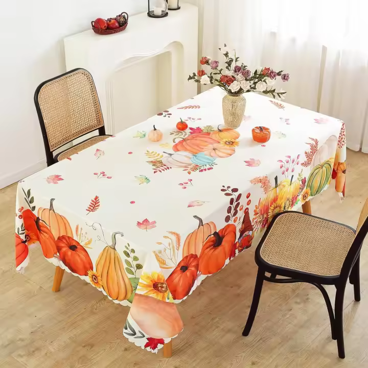 Mantel de Hojas de Arce Impermeable Decoración de Mesa de Comedor para Otoño, Halloween, Día de Acción Gracios Ideal para Bodas y Fiestas - 1