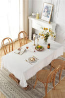 Mantel de Comedor de Hogar de Granja de Color Sólido Tela Cuadrada de Algodón con Borla - details 12