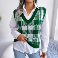 Suéter sin mangas de punto para mujer, chaleco a cuadros, nuevo estilo bonito, otoño e invierno, 2023 - details 1