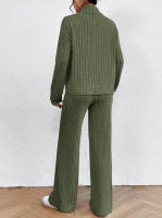 Pantalones sueltos casuales de punto con cuello alto y manga larga para mujer, suéter de dos piezas, - details 6