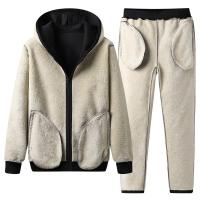 Conjunto de dos piezas de lana de cordero para hombre, sudaderas con capucha y pantalones de cintura elástica, trajes deportivos gruesos y cálidos, Otoño e Invierno - details 3