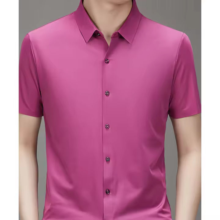 Camisa de manga corta sin costuras para hombre de verano 2025 con cuello transpirable, adecuada para uso de mediana edad sin planchar, - 1