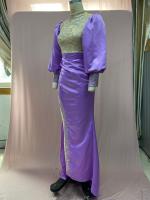 Vestido de mujer con manga de princesa, largo envuelto en el trasero, con cola y vestido de noche con dijes de salpicaduras doradas - details 9