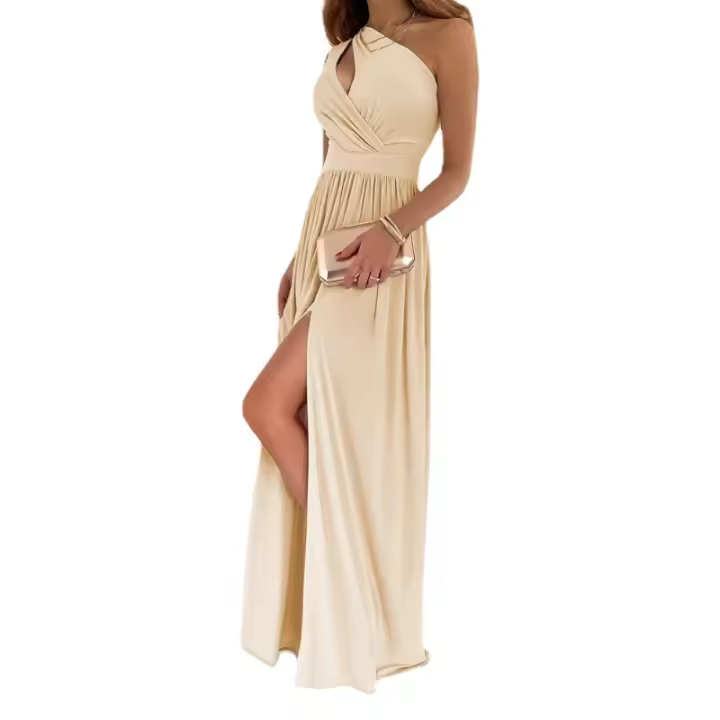 Vestido largo sin hombros para mujer, elegante, sin mangas, sexy, con abertura en la cintura alta - 1
