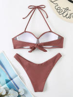 Bikini con Push-Up para mujer, traje de baño liso con tirantes, bañador Sexy con Tanga, ropa de playa para verano, 2024 - details 13
