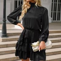 Vestido Satén con Cinturón Rojo Volantes Manga Larga, Elegante y Sensual para Mujer - details 15