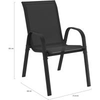Juego de 6 sillas de jardín, de metal y textileno, apilables, negras - details 2