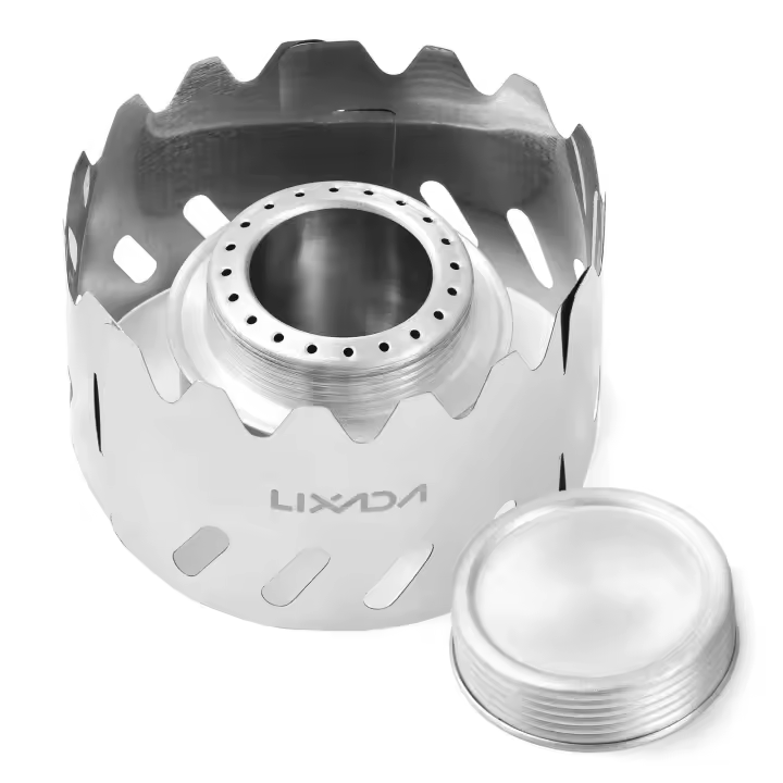 Quemador de alcohol de aluminio de 100 ml, con parabrisas pequeño de acero inoxidable, estufa de camping, senderismo, supervivencia - 1