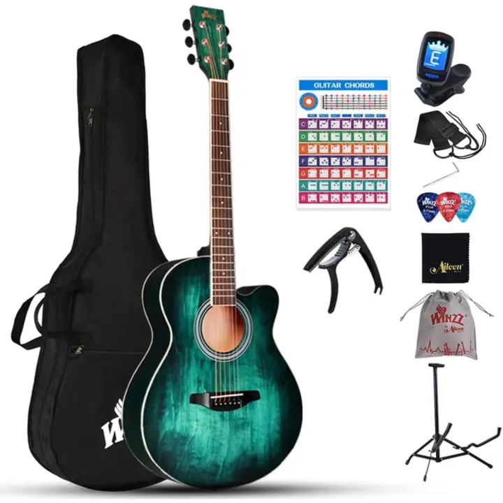 Guitarra Acústica de 40 Pulgadas con Cuerdas de Acero para Principiantes Adultos y Estudiantes, Elegante Diseño de Color Único (Azul-Verde) - 1