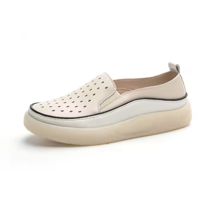 Zapatos blancos de cuero genuino para mujer, zapatillas con agujeros, de moda, con suela suave y ligera, para primavera y verano de 2025 - 1