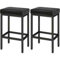 Taburete de Cuero Negro Alto Taburetes de Cocina con Almohadilla de 6cm y Base de Metal - details 0