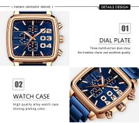 Reloj cronógrafo para hombre, luminoso, resistente al agua, reloj de cuarzo, correa de acero inoxidable, reloj de pulsera multifuncional para negocios - details 8