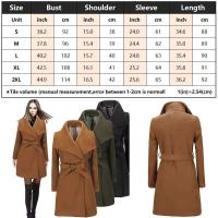Nueva moda mujer niñas invierno cinturón de solapa abrigo de lana Lisa estilo caliente señoras ropa de abrigo gabardina larga - details 0