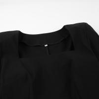 Primavera estilo francés elegante pequeño negro largo cuello cuadrado Slim Fit Bodycon diseño Dre - details 14