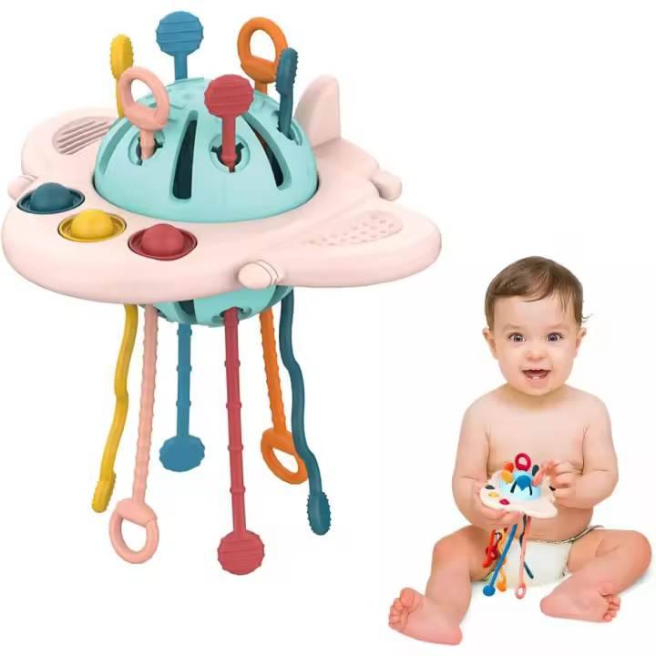 Juguetes Montessori para bebés, 1 año, 12-18 Meses, Tirar de la Cuerda, Mordedor sin BPA - 1