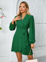 Elegante Vestido Corto para Mujer con Cuello en V Color Sólido Manga Larga - details 7