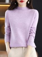 100% suéter de cachemira de lana merina, suéter tejido para mujer, jerséis de manga larga con cuello alto, ropa de otoño e invierno, Jersey cálido, Tops - details 13