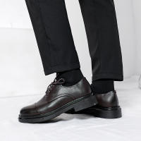 Zapatos de negocios de cuero informales retro negros con cordones y caña baja de cuero para hombre - details 6