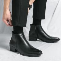 Botas de Cuero con Talón de Moda para Hombres Versátiles Versión Británica con Punta de Tobillo y Cremallera Corta Alta Calzado de Primavera Otoño - details 2