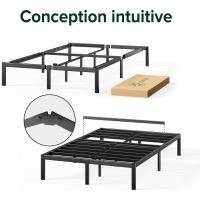Cama (160 x 200 cm, Altura 36 cm, con Almacenamiento Debajo la Cama, Cama y Plataforma de Metal, Color Negro - details 1
