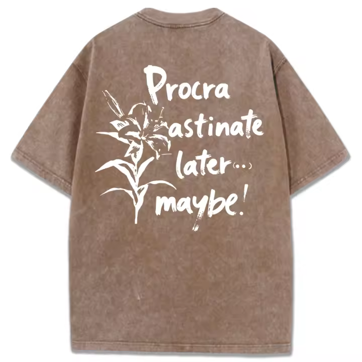 Procra Astinate Later Maybe Print-camisetas lavadas para mujer, camisetas informales de verano, Top deportivo de manga corta suave y cómodo a la moda - 1