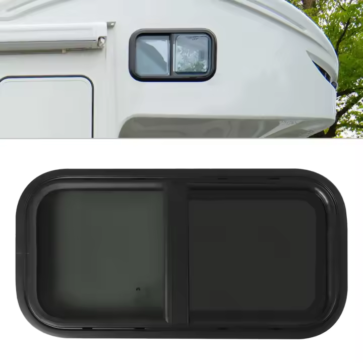 Ventana de caravana de vidrio para autocaravana Universal, 600 mm x 300mm, con hoja de espesor, color negro - 1