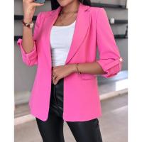 Blazer informal de primavera para mujer, cárdigan de manga larga de Color sólido, Blazer de moda para mujer - details 5