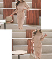 BGTEEVER-vestido Midi ajustado para mujer, prenda elegante de media manga con cuello redondo y cintura ajustada, para verano - details 5