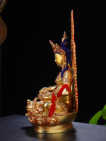 Estatua Huang Ornam, exquisita imitación de latón de la plataforma de Buda del budismo esotérico tibetano nepalí, Dios Caishen dorado - details 7