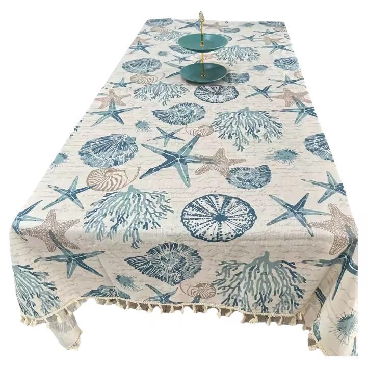 Mantel de poliéster con estampado floral de una sola cara - Cubierta cuadrada para mesa de cocina y comedor, tela duradera de fácil limpieza con bordes con flecos para uso en el hogar y restaurante, tema costero, textura suave, planificadores de eventos - 1