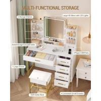 Espejo HD con Luces LED Ajustables Moderno, Blanco-Dorado, 5 Cajones y 10 Compartimentos, Enchufable y USB - details 1