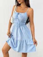 Elegante vestido de tirantes sin mangas de mujer cintura alta, falda media en letra a - details 6