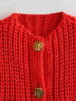 Abrigo de cintura roja Vintage para mujer, chaleco con Bolsillo grande, cárdigan de punto sin mangas, suéter suelto informal - details 11